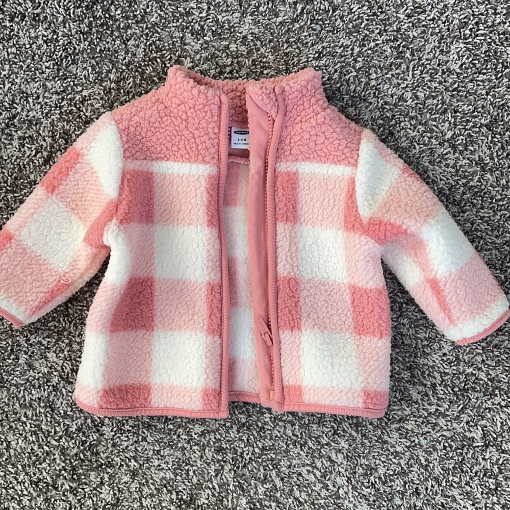 3-6 month pink and cream plaid old navy zip up